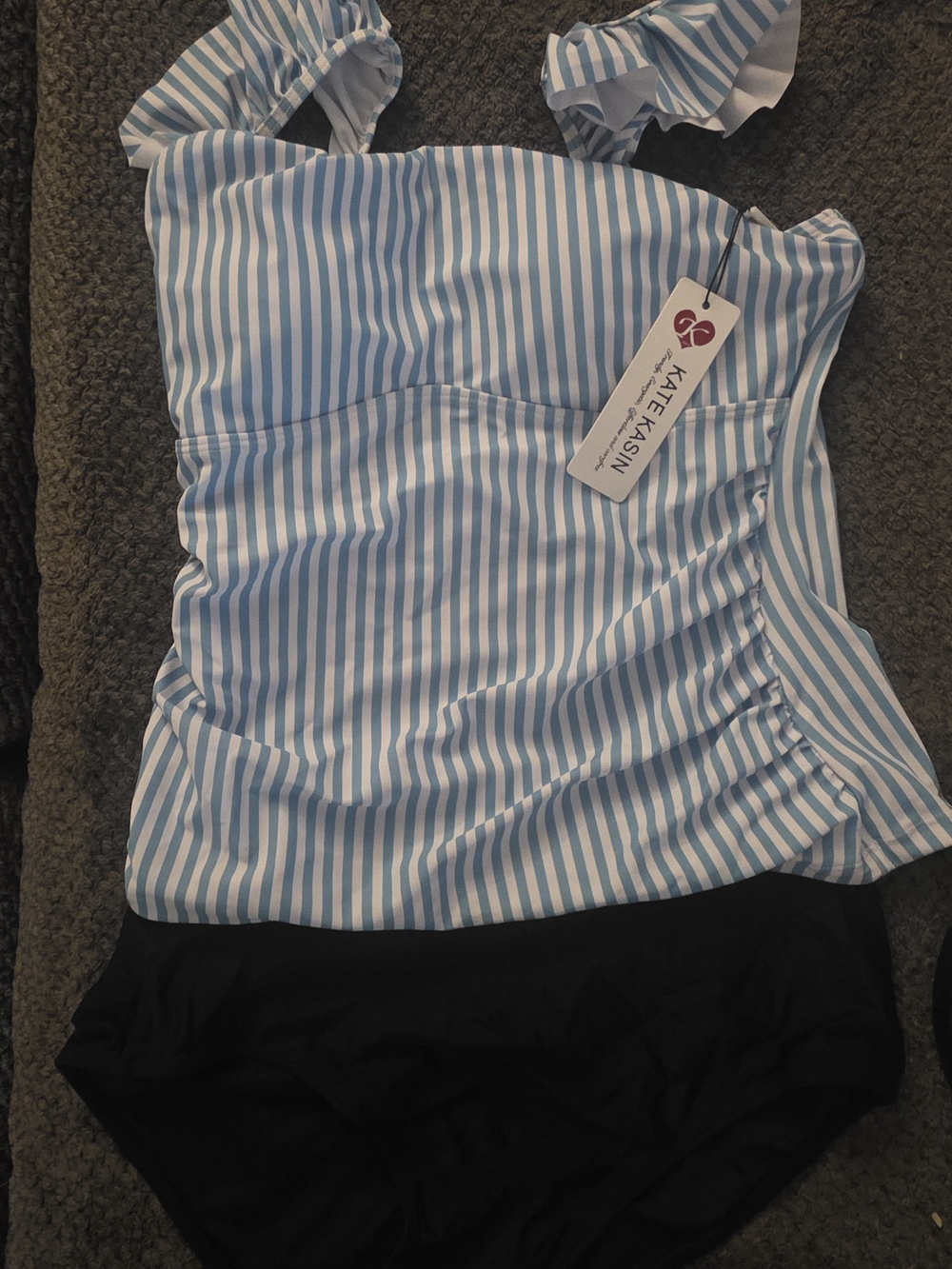 Cupshe Light Blue & White Striped Ruffle Tankini Top - Picture 2 of 2